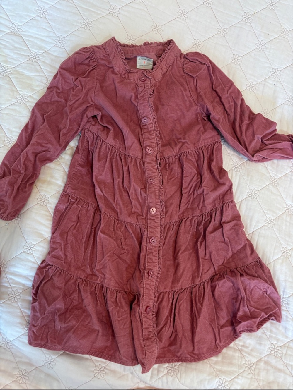 Girls' Corduroy Tiered Button-Front Dress in Dusty Rose